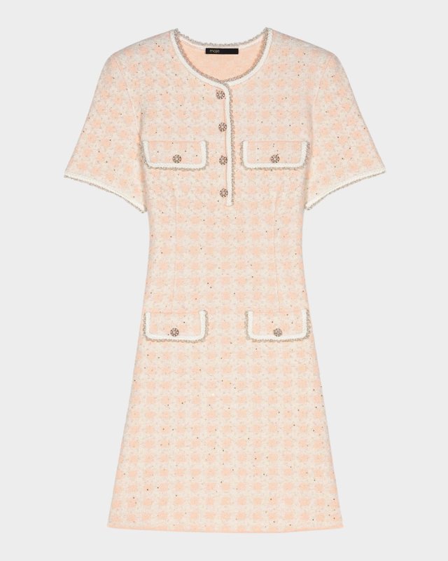 Rartingal Sequined Tweed-Effect Check Knit Dress